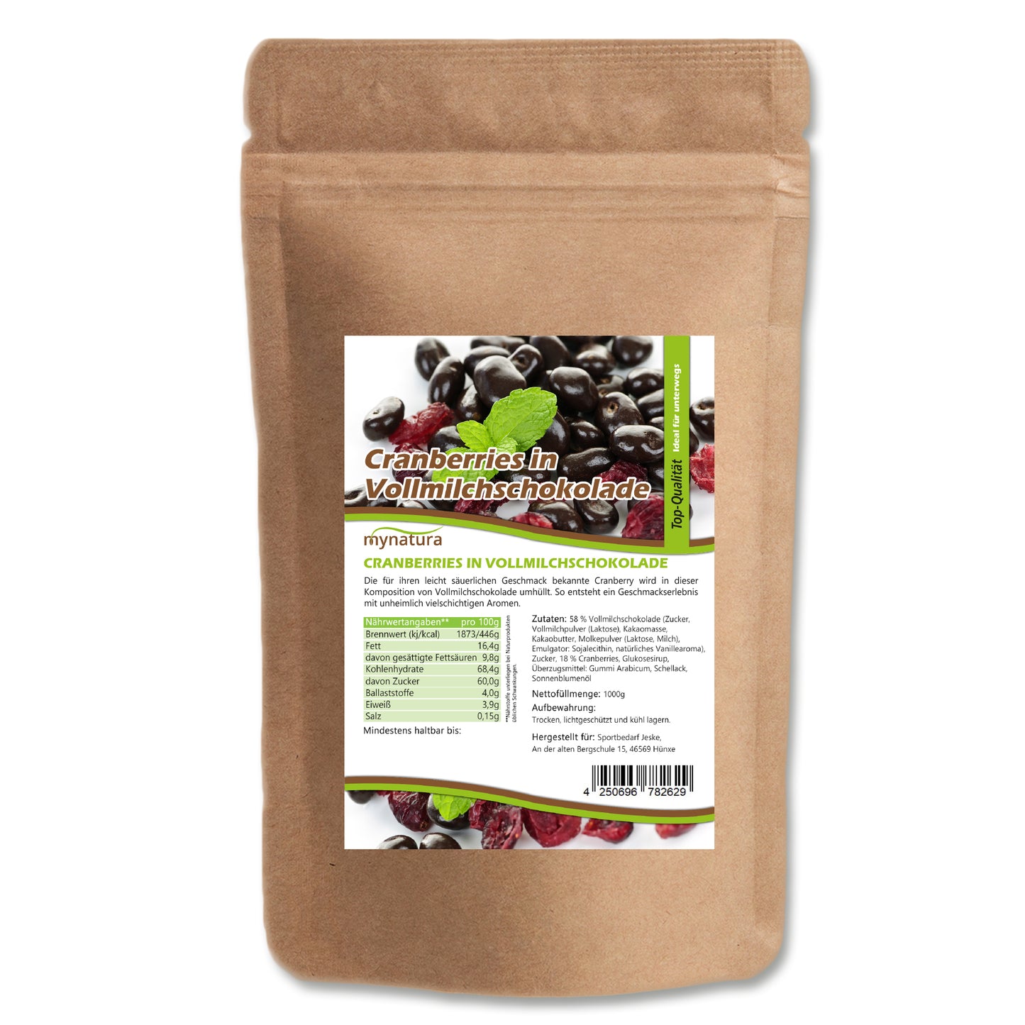 Mynatura Cranberries mit Vollmilchschokolade – im Beutel ab 1kg