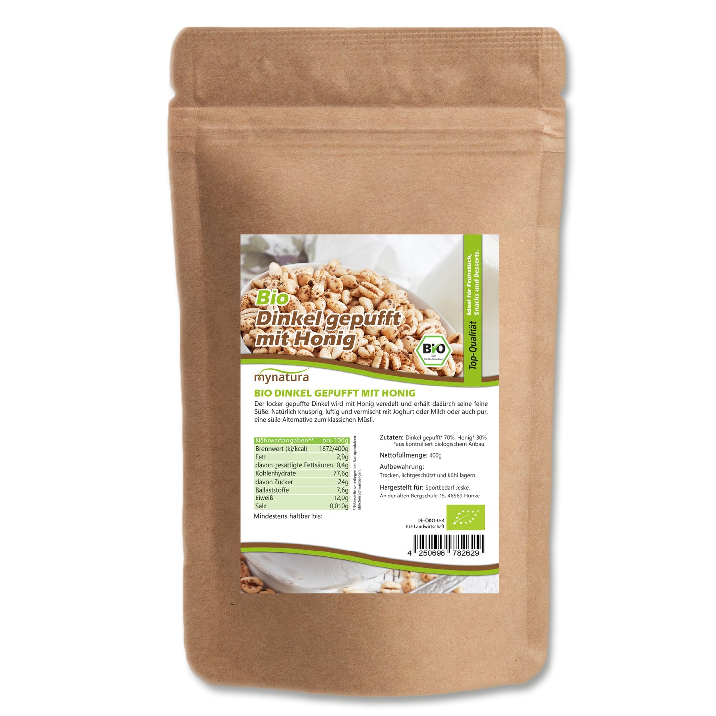 Bio Dinkel gepufft mit Honig – im Beutel ab 400g