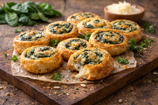 Knusprige Blätterteigschnecken mit Spinat und Käse – der schnelle Partysnack