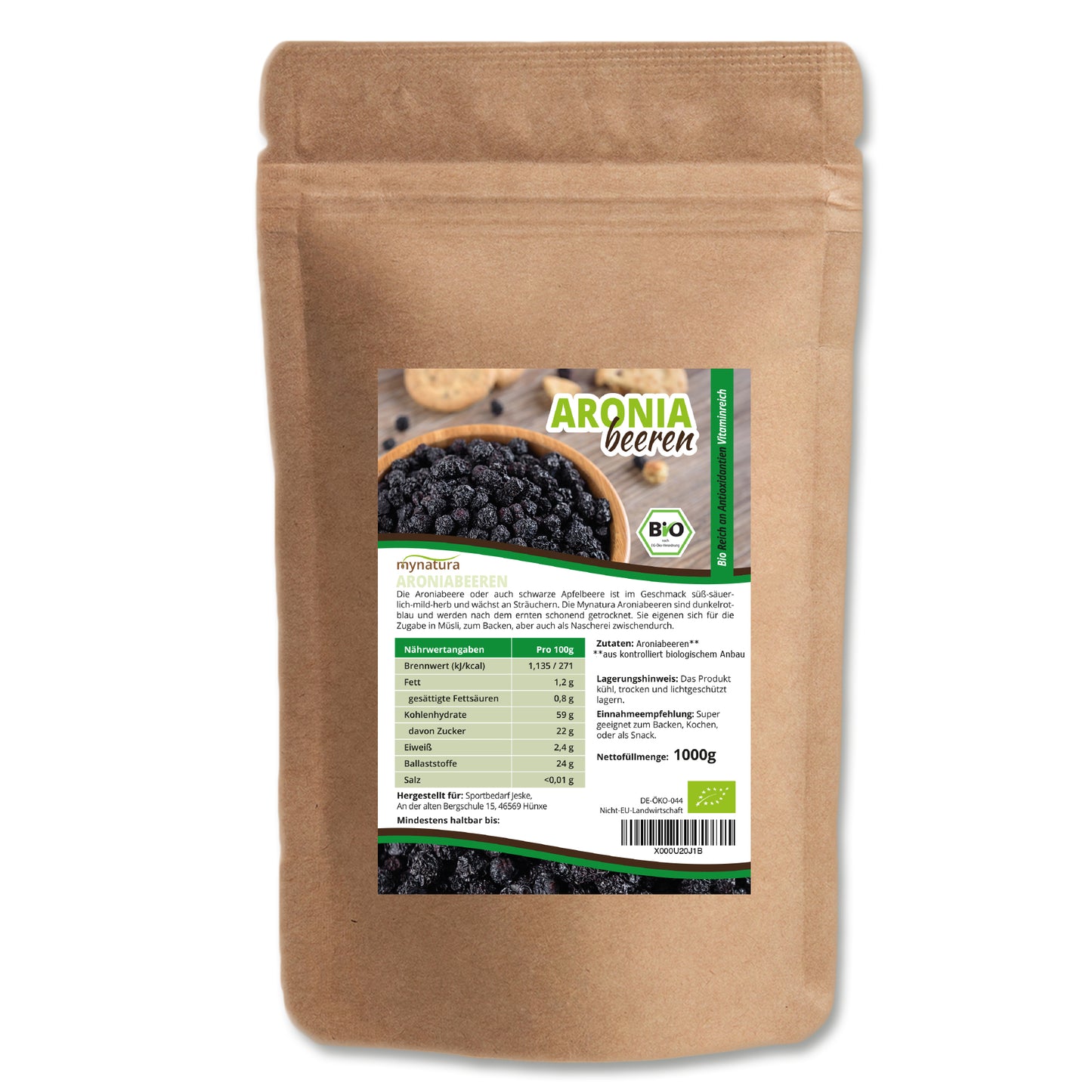 Mynatura Bio Aroniabeeren getrocknet im Beutel ab 1kg