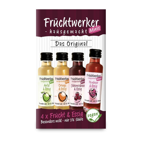 Fruchtwerker Minis 4er-Set |Himbeere | Orange | Johannisbeere | Apfel |