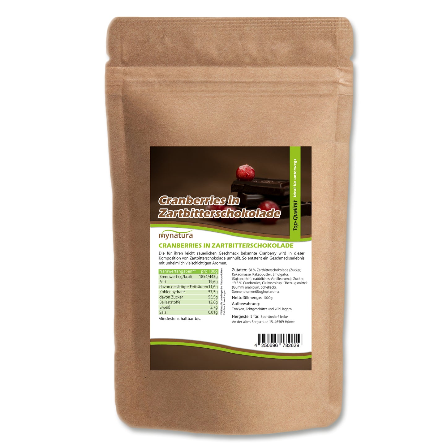 Mynatura Cranberries in Zartbitterschokolade – im Beutel ab 1kg