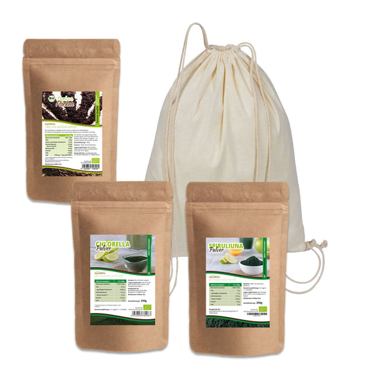 Bio Algen Set - Dulse Flocken (100g)- Chlorella Pulver (250g) - Spirulina Pulver (250g)