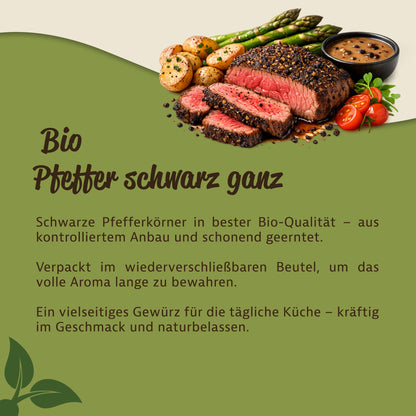 Serviervorschlag mit Steak, Kartoffeln, Spargel und Sauce, dekoriert mit schwarzer Pfeffer ganze Körner