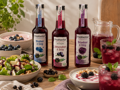 Fruchtwerker Essig und Frucht Set - Blaubeere + Johannisbeere + Brombeere