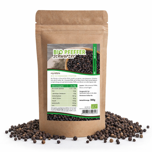 Mynatura Bio Schwarzer Pfeffer ganze Körner für Pfeffermühlen ab 300g