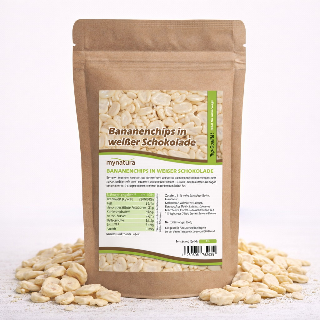 Bananenchips in weißer Schokolade – im Beutel ab 1kg