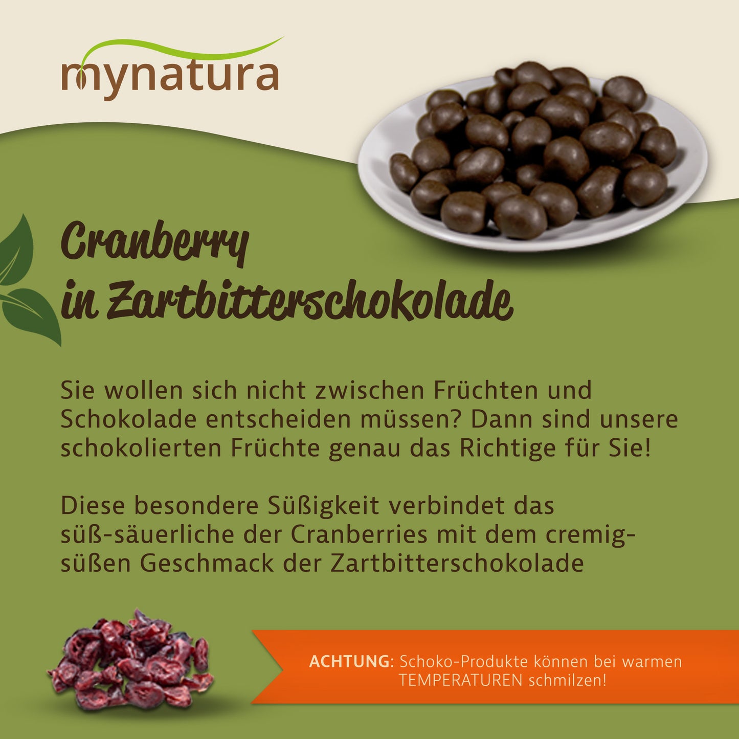 Mynatura Cranberries in Zartbitterschokolade – im Beutel ab 1kg