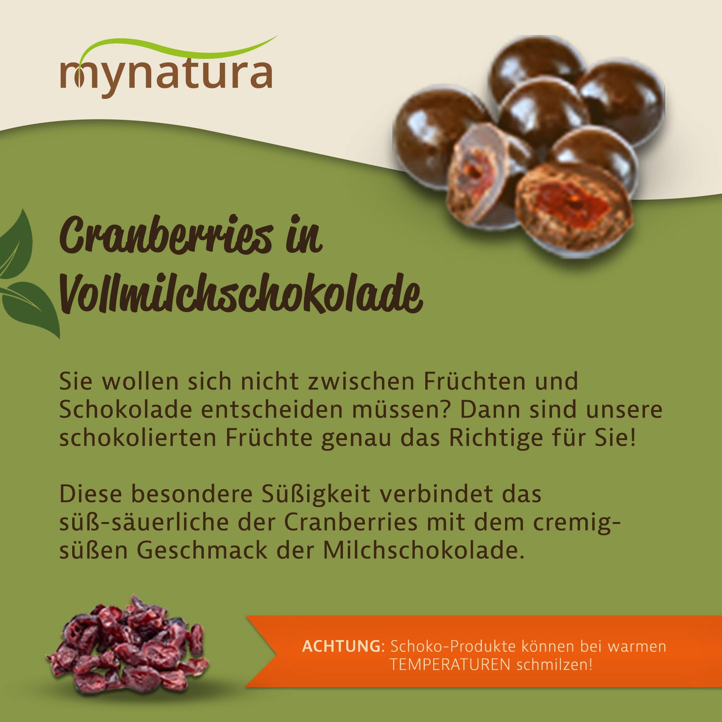Mynatura Cranberries mit Vollmilchschokolade – im Beutel ab 1kg