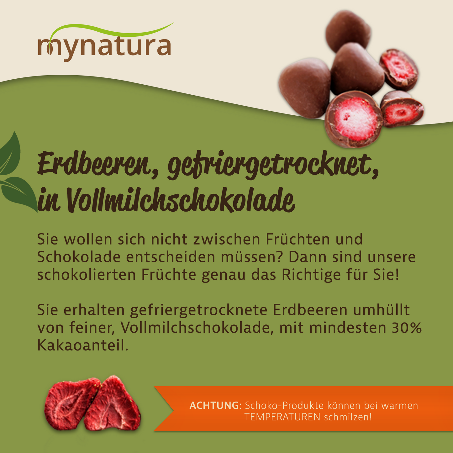 Erdbeeren gefriergetrocknet in Vollmilchschokolade - im Beutel 1kg