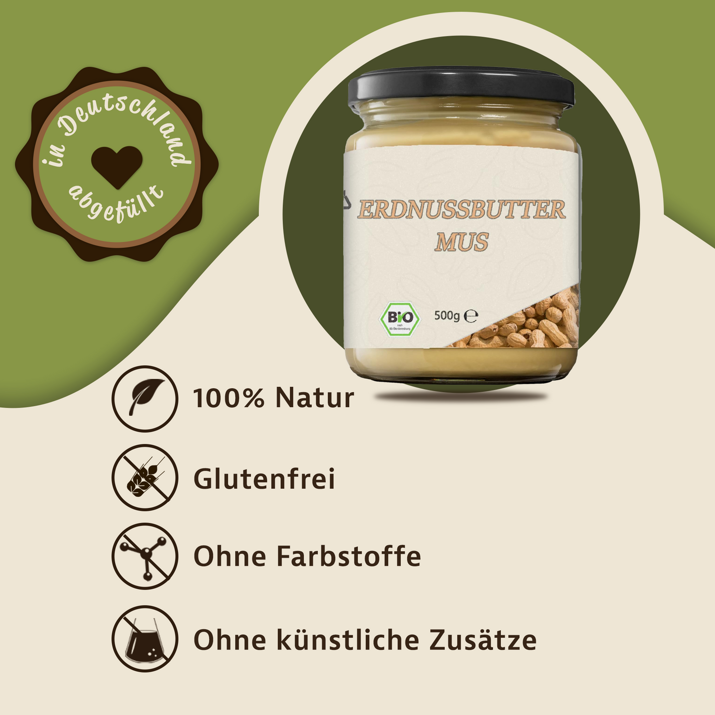 Mynatura Bio Erdnussbuttermus – Cremiger Brotaufstrich im Glas ab 500g