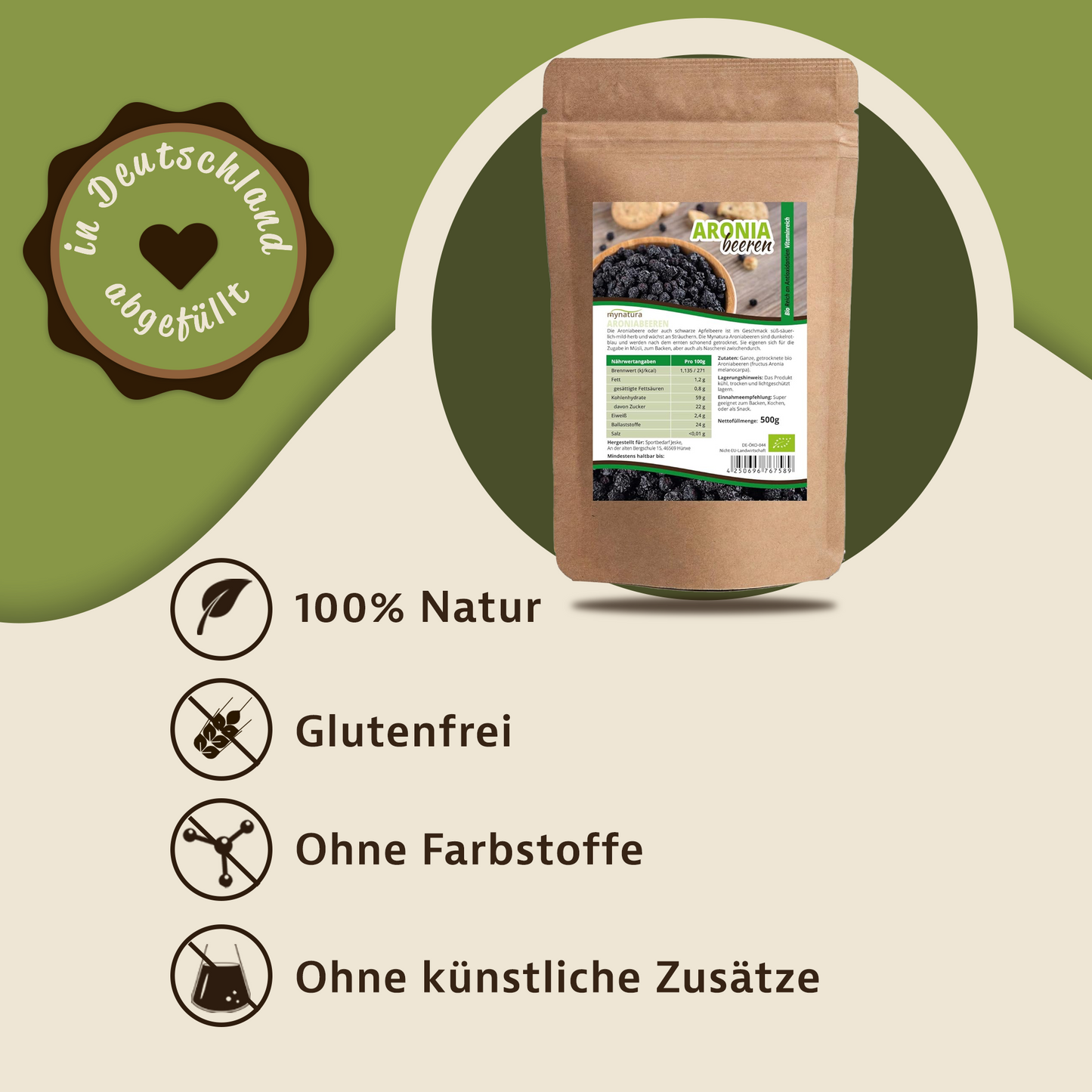 Mynatura Bio Aroniabeeren getrocknet im Beutel ab 1kg