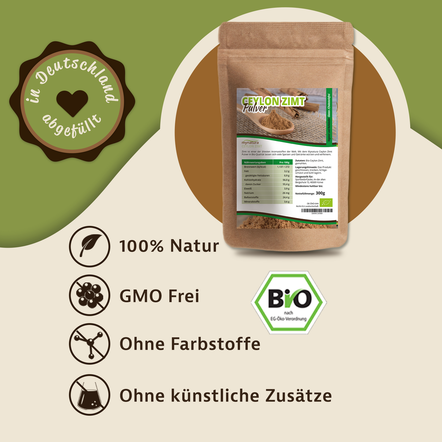 Mynatura Bio Ceylon Zimt Pulver – im Beutel ab 300g
