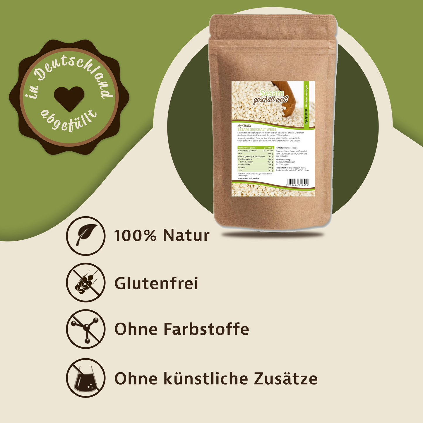 Mynatura weißer Sesam geschält - im Beutel ab 1kg