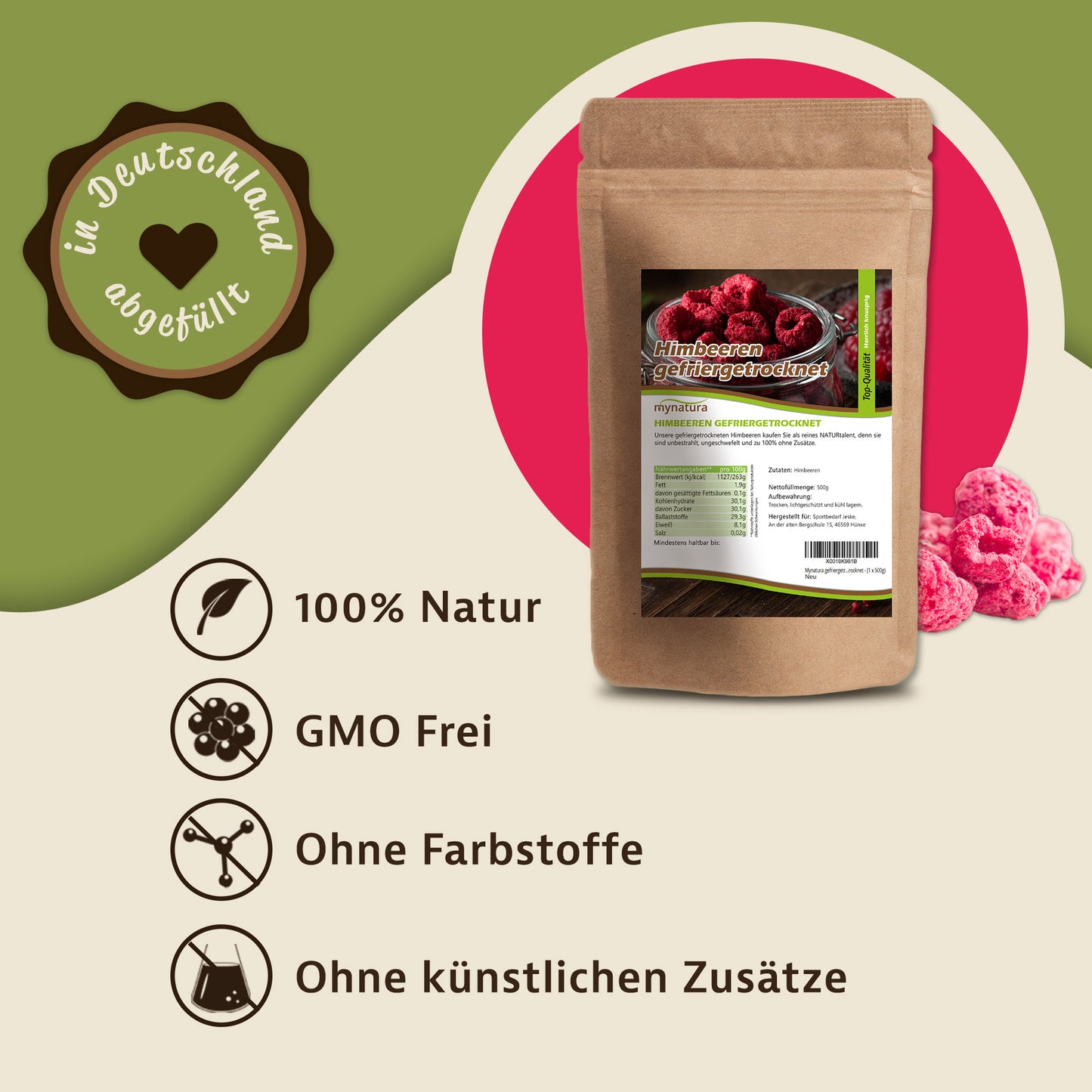 Gefriergetrocknete Himbeeren – im Beutel ab 500g