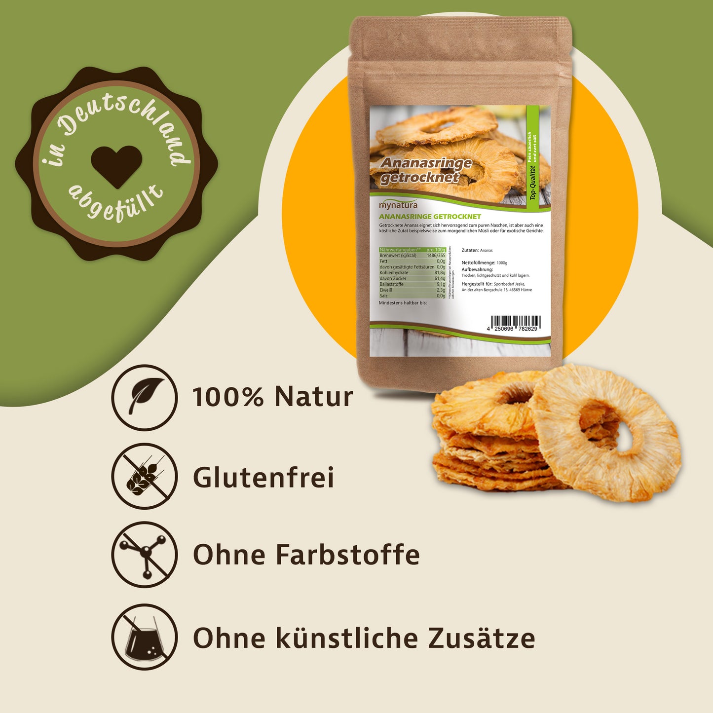 Getrocknete Ananasringe – im Beutel ab 1kg