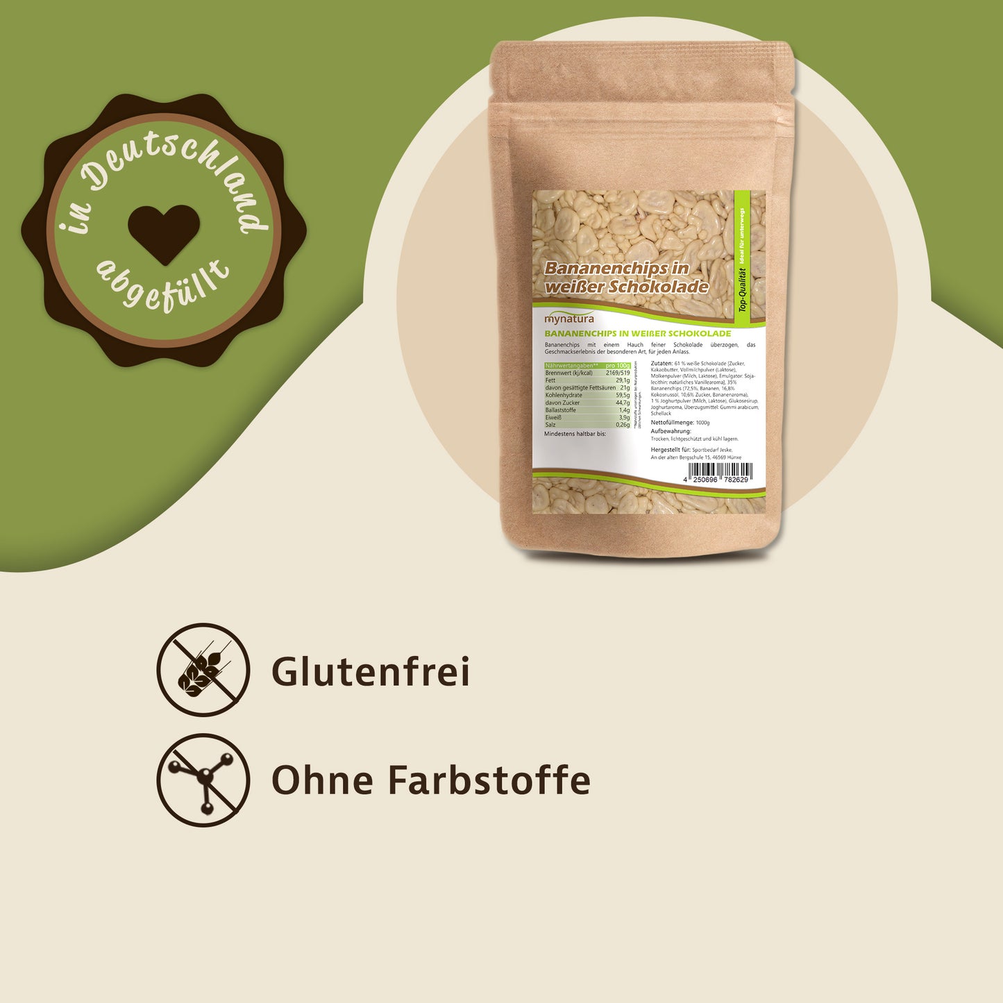 Bananenchips in weißer Schokolade – im Beutel ab 1kg