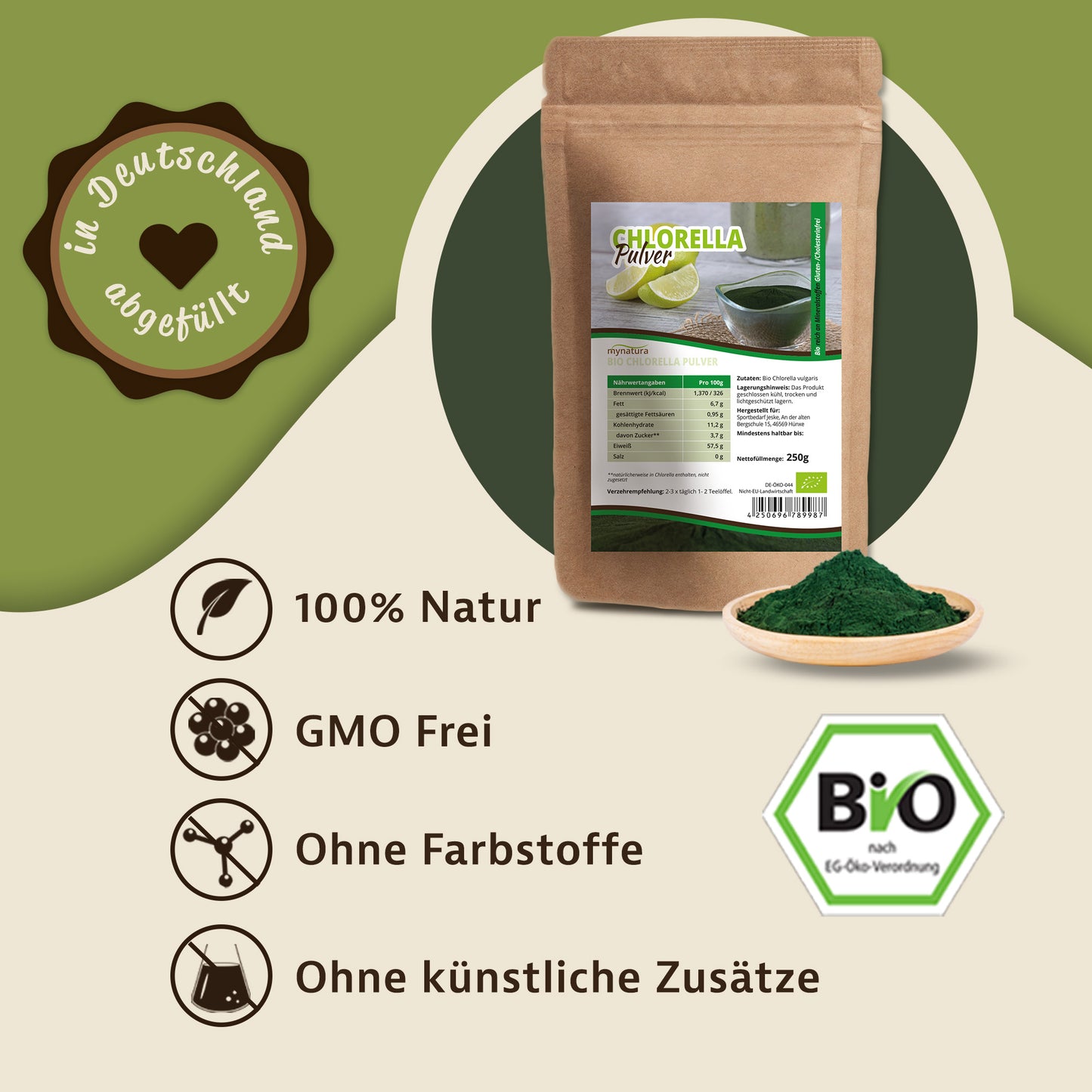 Mynatura Bio Chlorella Algenpulver im Beutel ab 250g