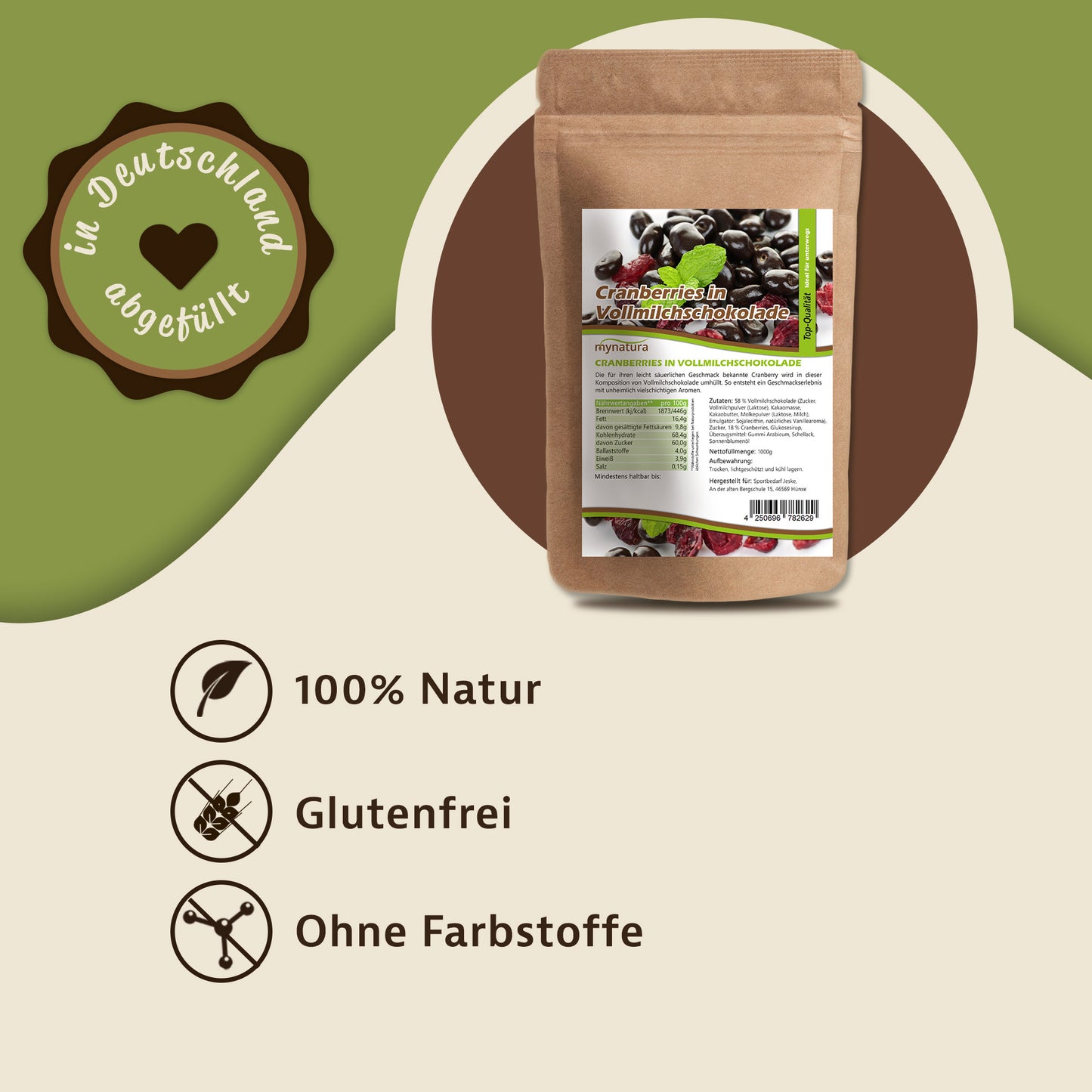Mynatura Cranberries mit Vollmilchschokolade – im Beutel ab 1kg