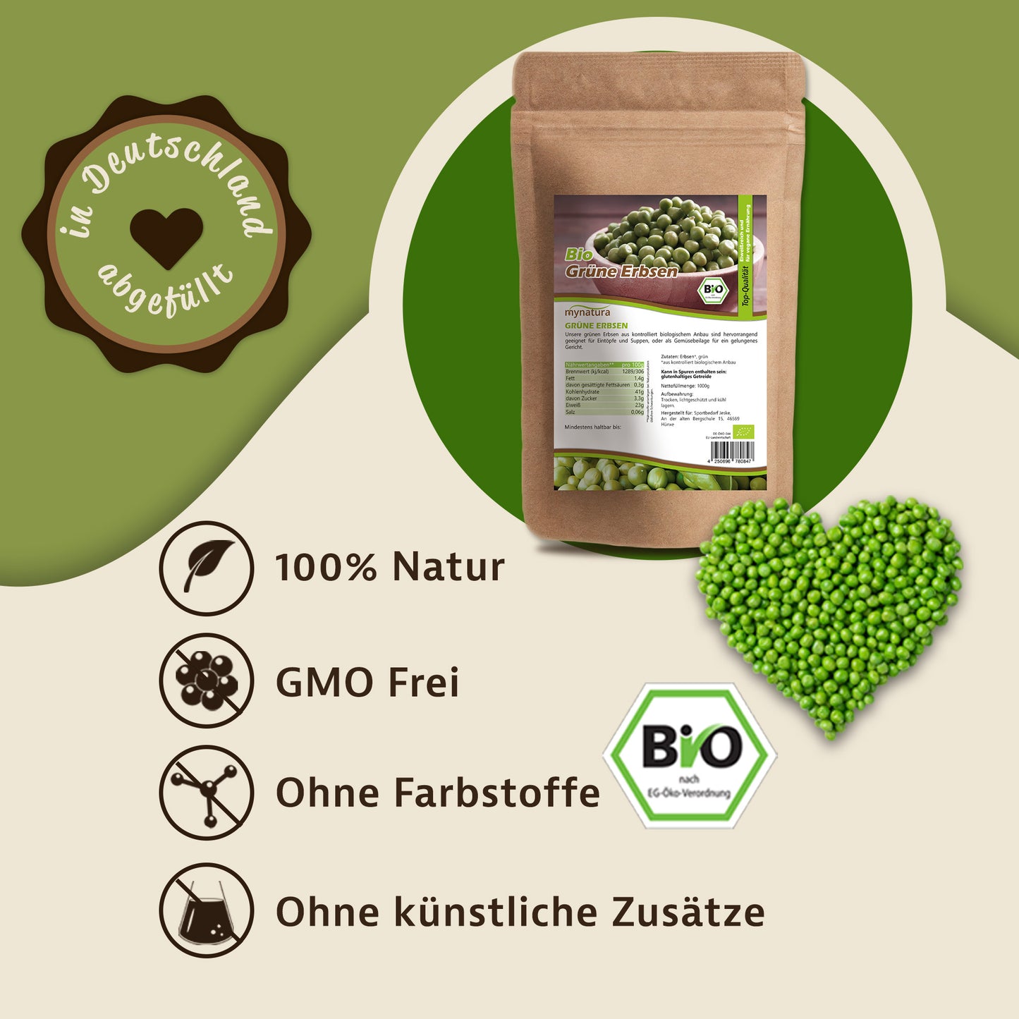 Mynatura Grüne Bio Erbsen – im Beutel ab 1kg