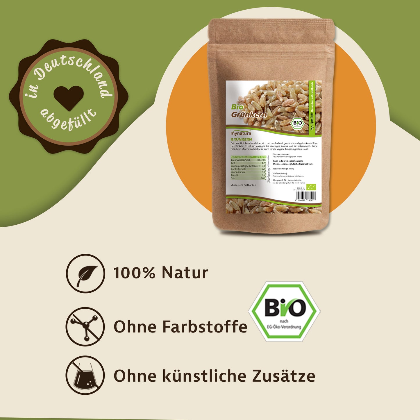 Mynatura Bio Grünkern - ganz - im Beutel ab 500g