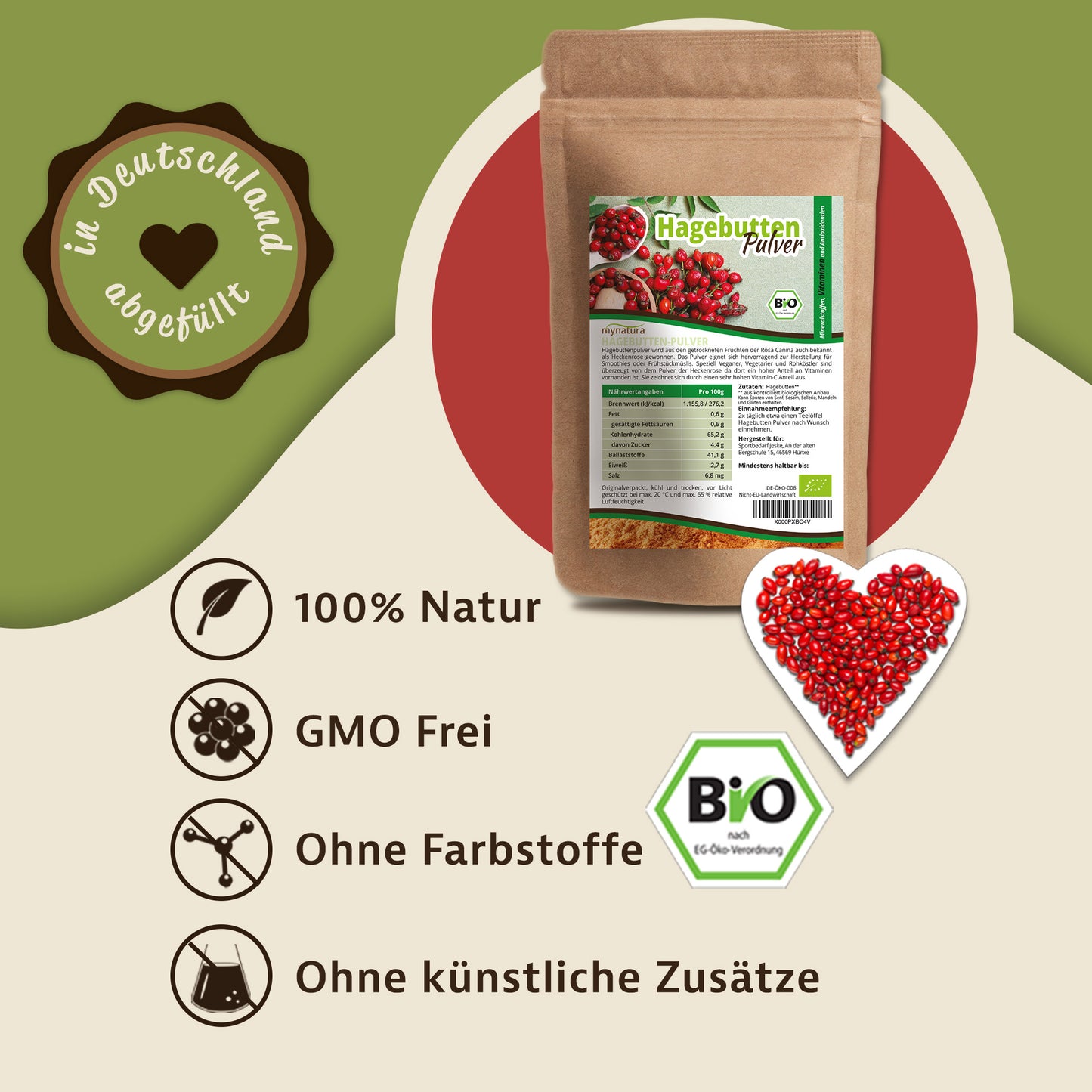 Mynatura Bio Hagebuttenpulver im Beutel ab 1Kg