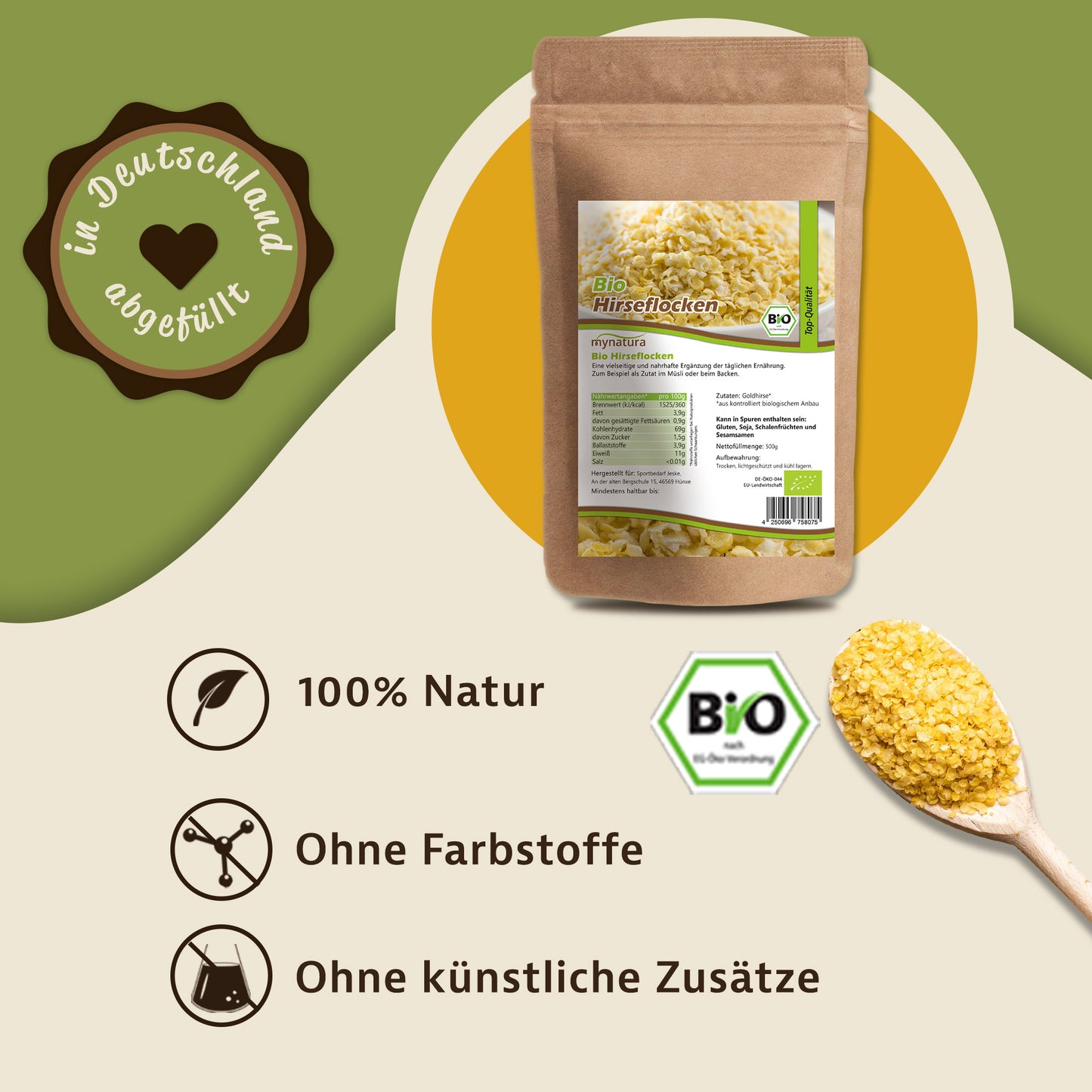 Mynatura Bio Hirseflocken aus Goldhirse – im Beutel ab 500g