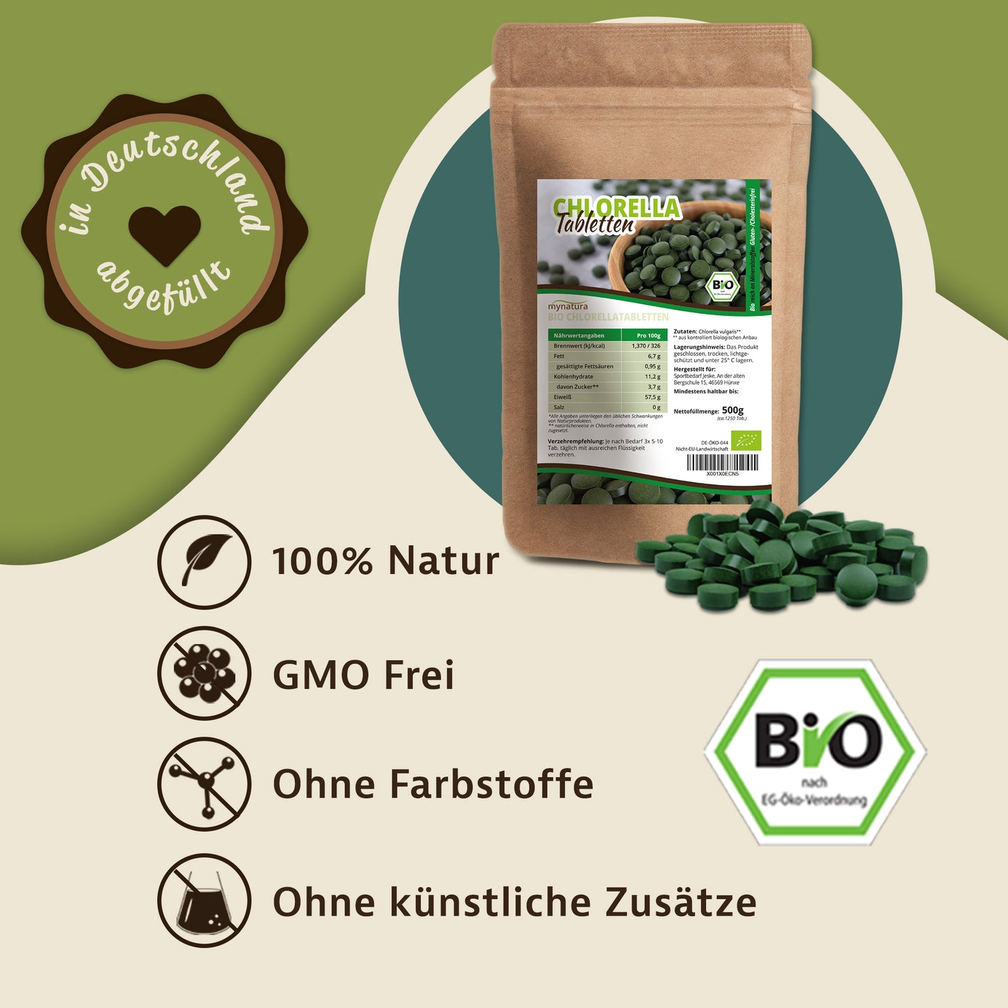 Mynatura Bio Chlorella Tabletten im Beutel ab 500g