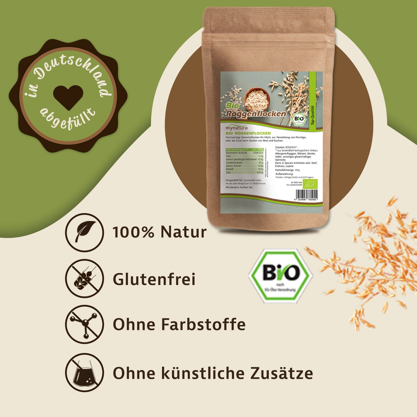 Mynatura Bio Roggenflocken – im Beutel ab 500g