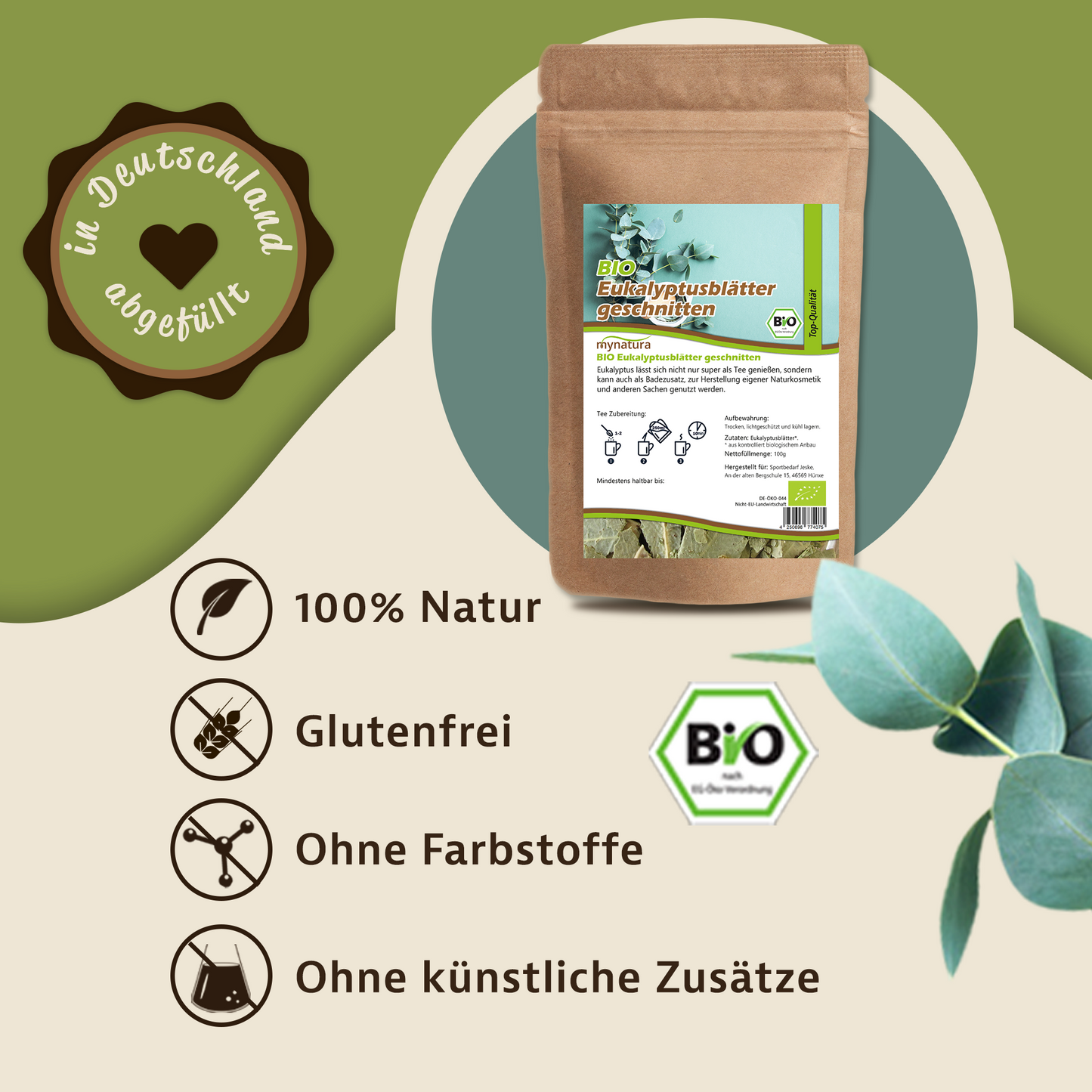 Bio Eukalyptusblätter geschnitten und getrocknet – im Beutel ab 100g