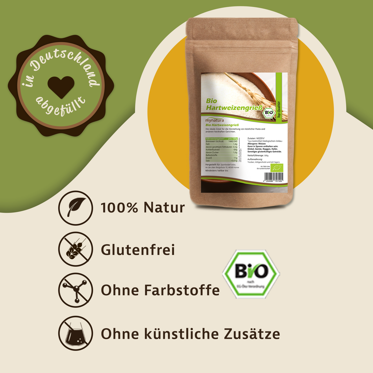 Mynatura Bio Hartweizengrieß – im Beutel ab 1kg