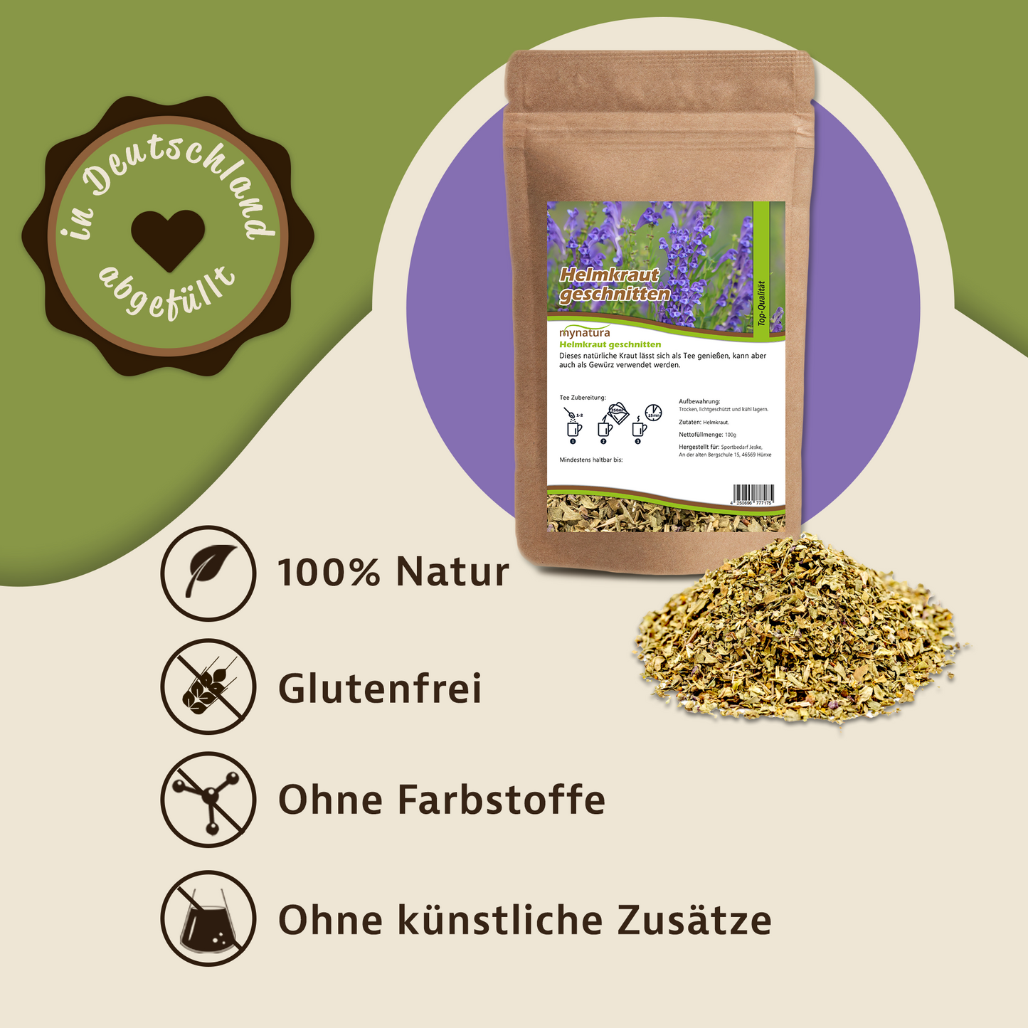 Mynatura Helmkraut getrocknet & geschnitten – im Beutel ab 100g