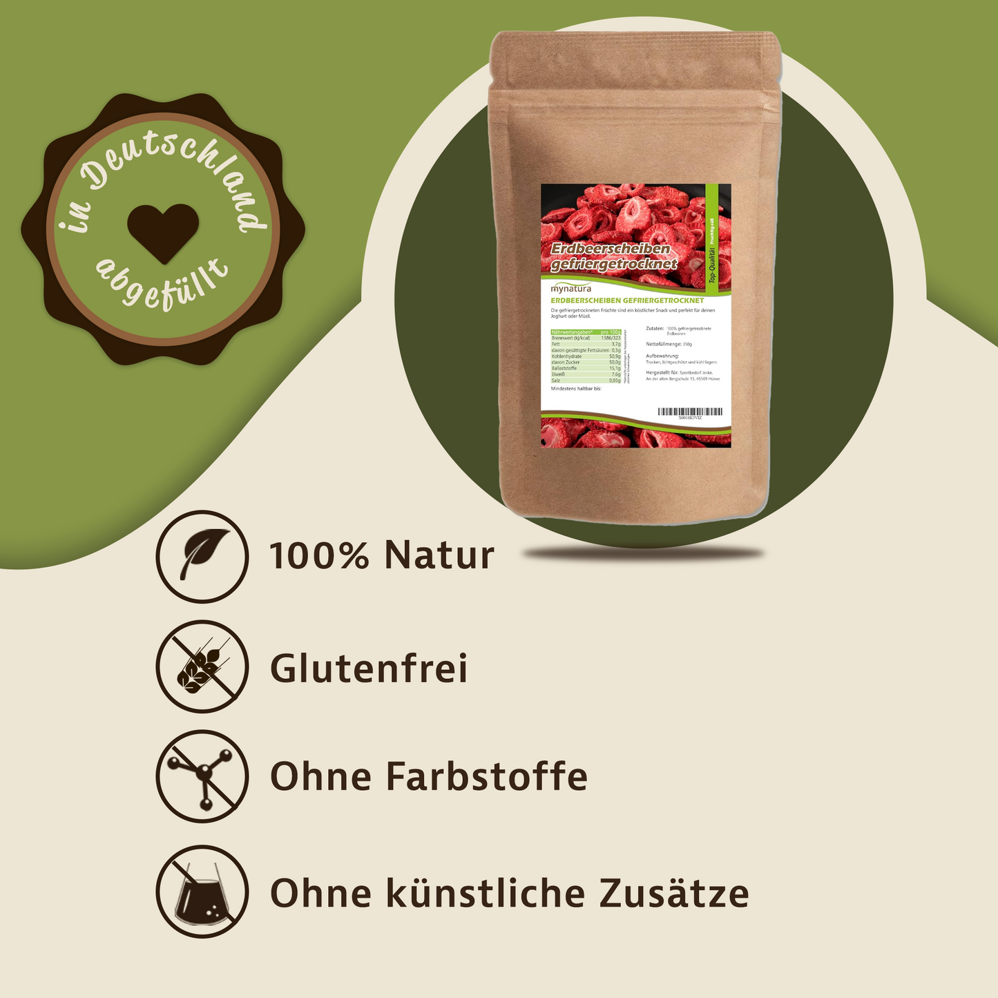 Erdbeerscheiben gefriergetrocknet - im Beutel ab 350g